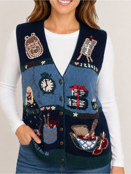 Christopher & Banks Sweaters - Christopher Banks Women Size L Vintage Blue Teacher Sweater Vest Back To School